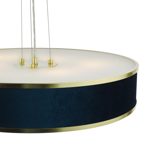 Alvaro 6 Light Pendant Brushed Brass and Blue With Shade