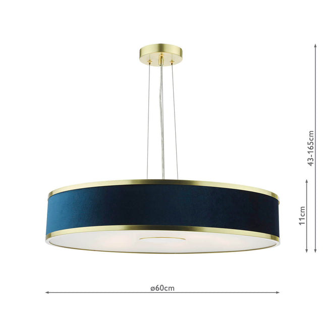 Alvaro 6 Light Pendant Brushed Brass and Blue With Shade