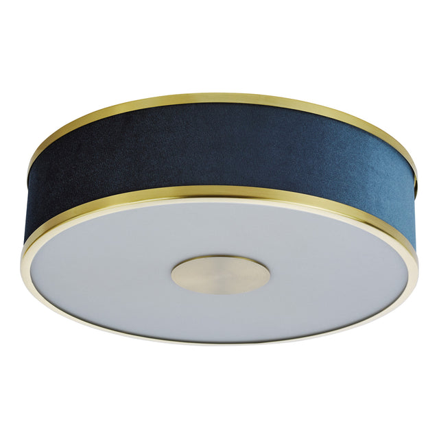 Alvaro 3 Light Flush Brushed Brass With Blue shade