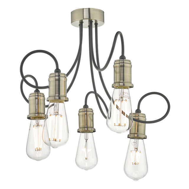 Alzbet 5 Light Semi Flush Antique Brass & Black