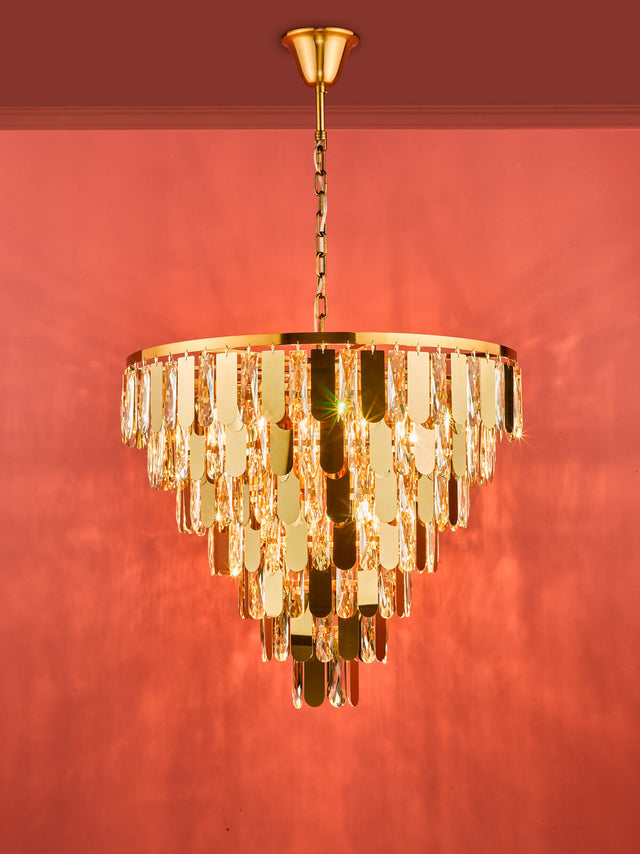 Amira 12 Light Chandelier Polished Gold Crystal