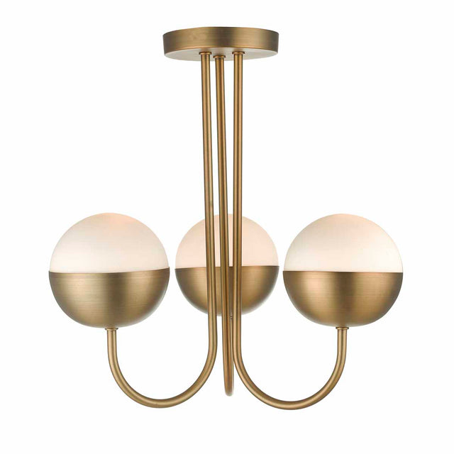 Andre 3 Light Semi Flush Aged Brass Opal Glass