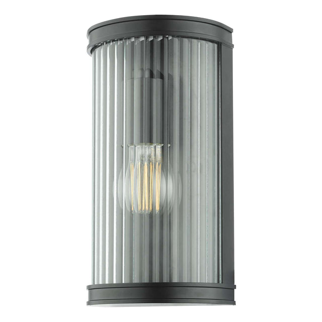 Anund Bathroom Wall Light Matt Black Ribbed Glass IP44