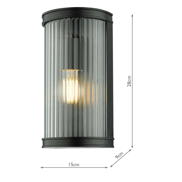 Anund Bathroom Wall Light Matt Black Ribbed Glass IP44