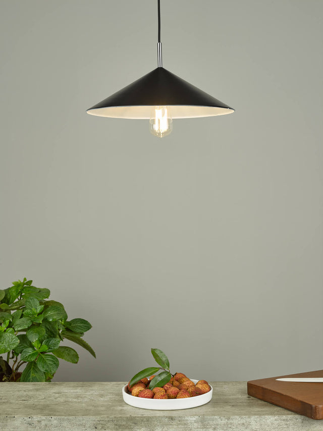 Apex 1 Light Single Pendant Matt Black Polished Chrome