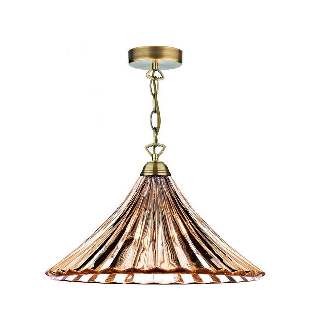 Ardeche 1 Light Large Pendant Amber Glass & Antique Brass