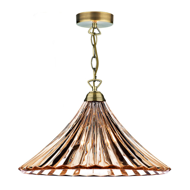 Ardeche 1 Light Large Pendant Amber Glass & Antique Brass