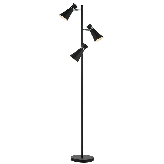 Ashworth 3 Light Floor Lamp Matt Black and Polished Chrome