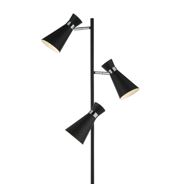 Ashworth 3 Light Floor Lamp Matt Black and Polished Chrome