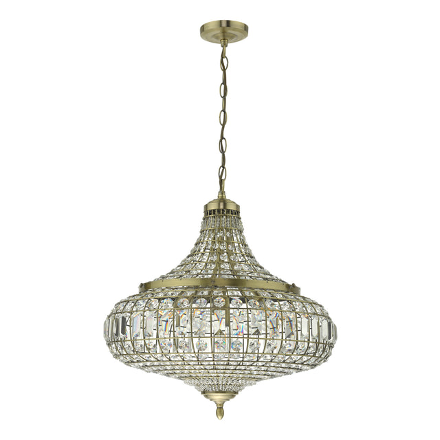 Asmara 6 Light Pendant Antique Brass Crystal