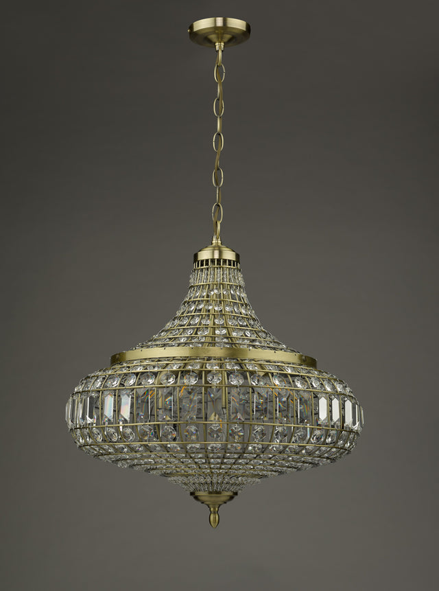 Asmara 6 Light Pendant Antique Brass Crystal