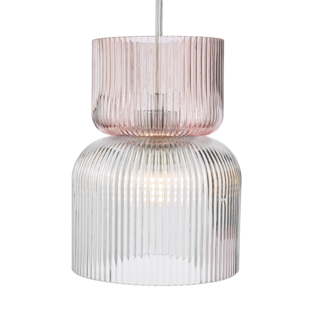 Auberta 3 Light Cluster Pendant Polished Chrome and Pink Ribbed Glass