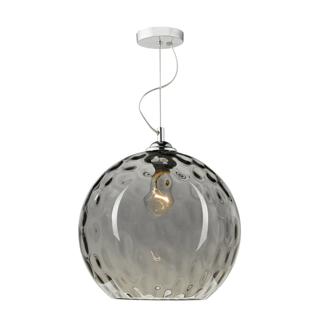 Aulax 1 Light Pendant Silver Smoked Glass With Dimple Effect