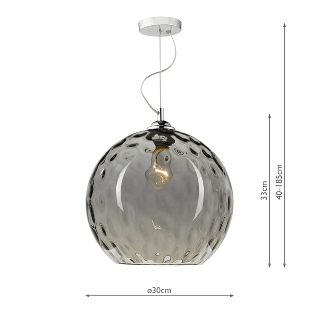 Aulax 1 Light Pendant Silver Smoked Glass With Dimple Effect