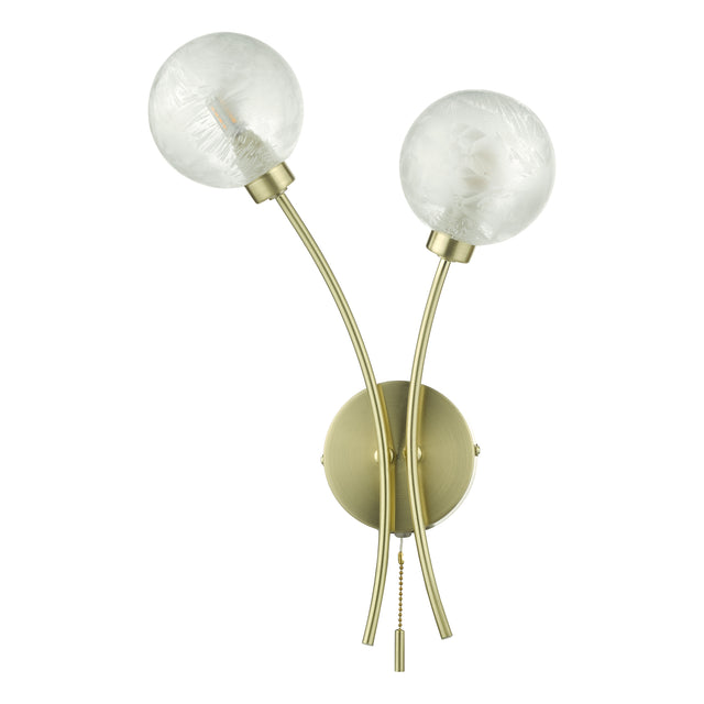 Avari 2 Light Wall Light Satin Brass Glass