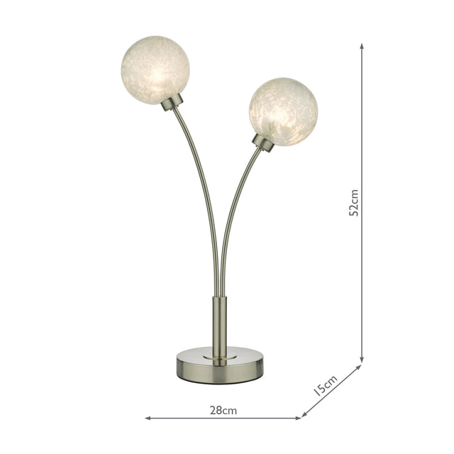 Avari 2 Light Table Lamp Satin Nickel Frosted Glass