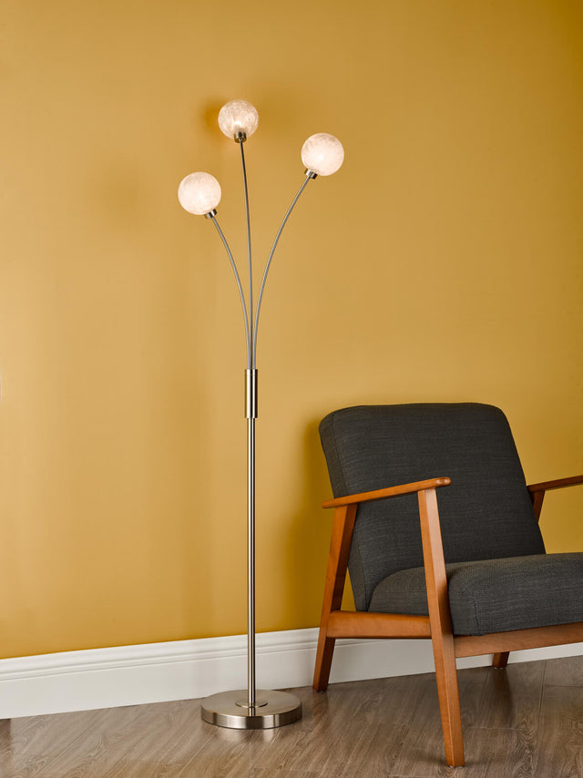 Avari 3 Light Floor Lamp Satin Nickel Frosted Glass