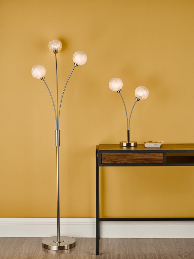 Avari 3 Light Floor Lamp Satin Nickel Frosted Glass