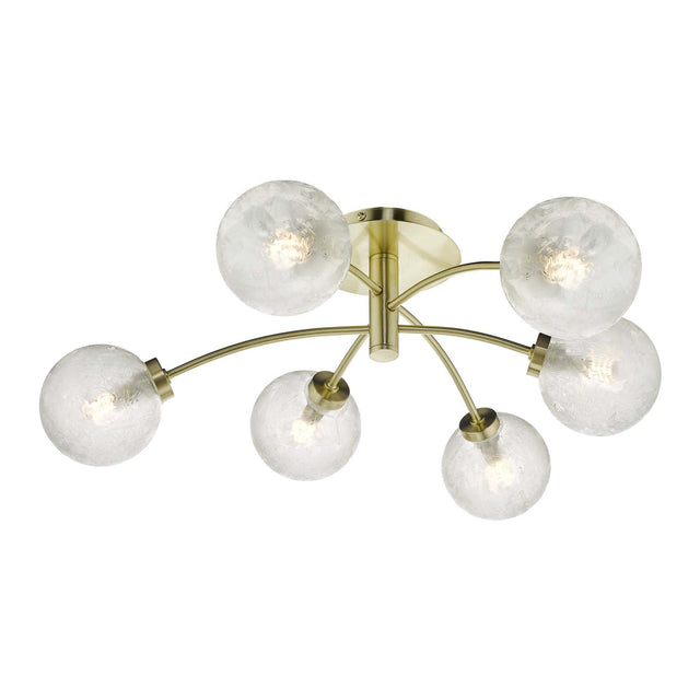 Avari 6 Light Semi Flush Satin Brass And Clear Frosted Glass