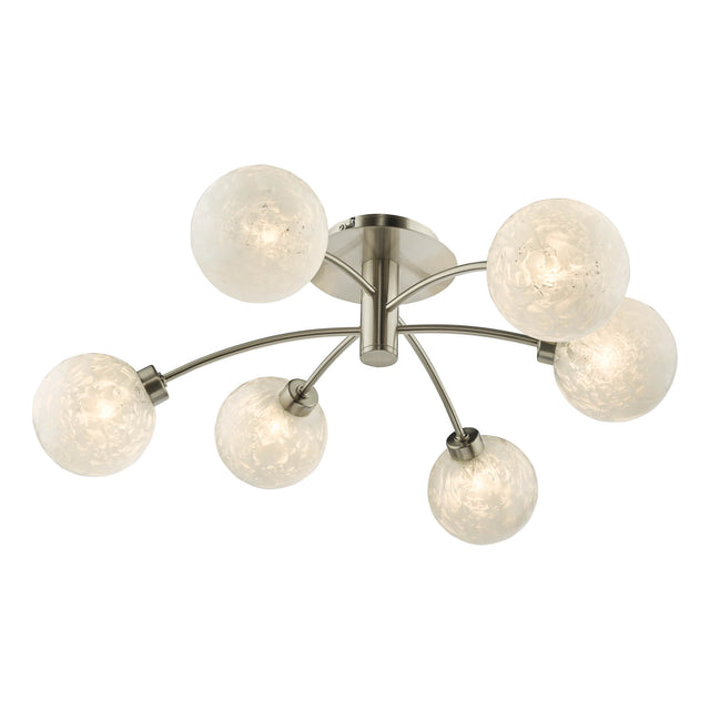 Avari 6 Light Semi Flush Satin Nickel Frosted Glass