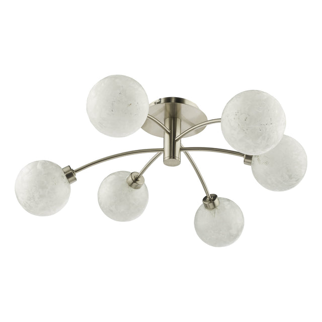 Avari 6 Light Semi Flush Satin Nickel Frosted Glass