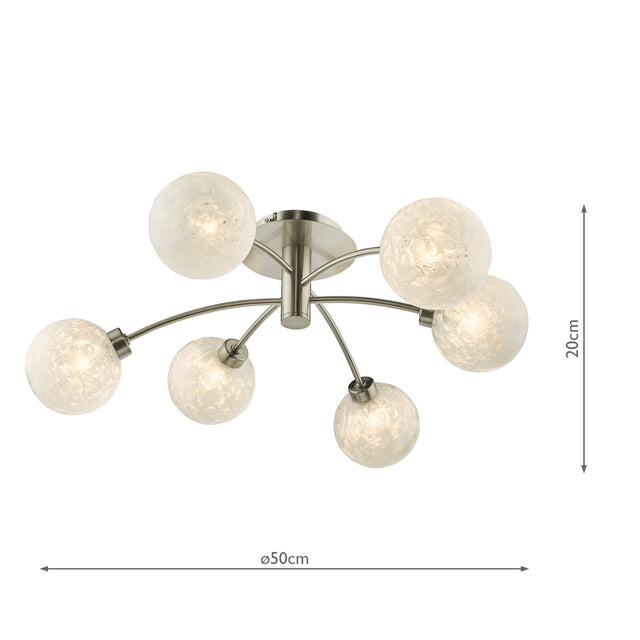 Avari 6 Light Semi Flush Satin Nickel Frosted Glass