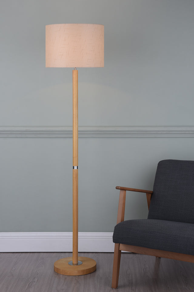 Avenue Floor Lamp Light Wood and Polished Chrome With Shade