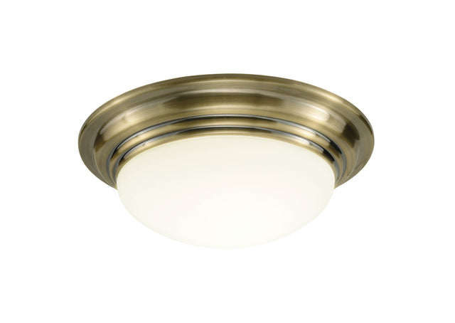 Barclay Large Bathroom Flush Antique Brass Opal Glass IP44