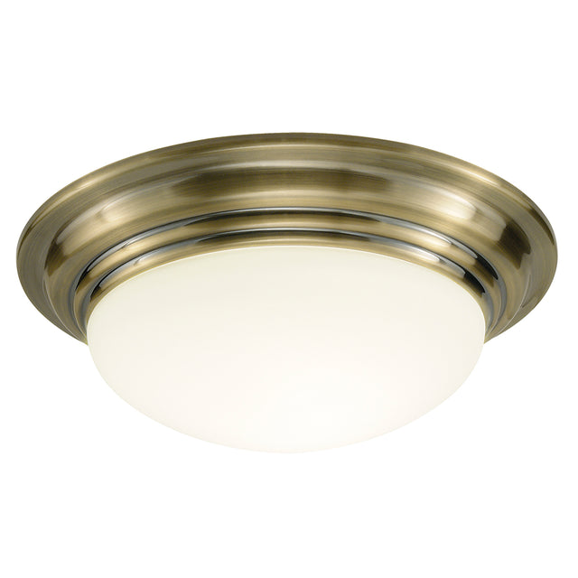 Barclay Small Bathroom Flush Antique Brass Opal Glass IP44