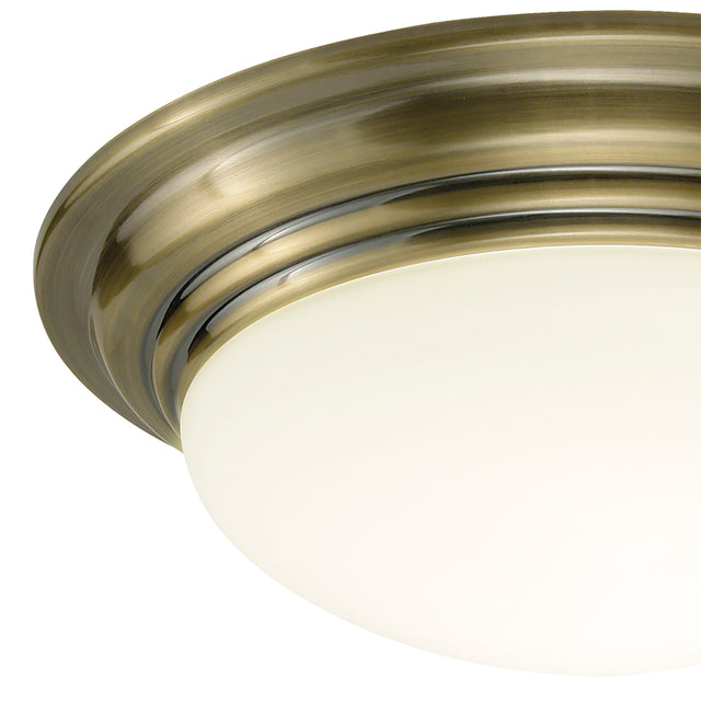 Barclay Small Bathroom Flush Antique Brass Opal Glass IP44