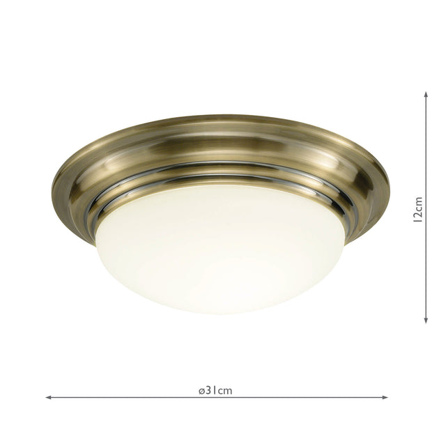 Barclay Small Bathroom Flush Antique Brass Opal Glass IP44