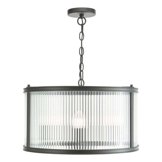 Bianka 3 Light Pendant Matt Black and Ribbed Glass