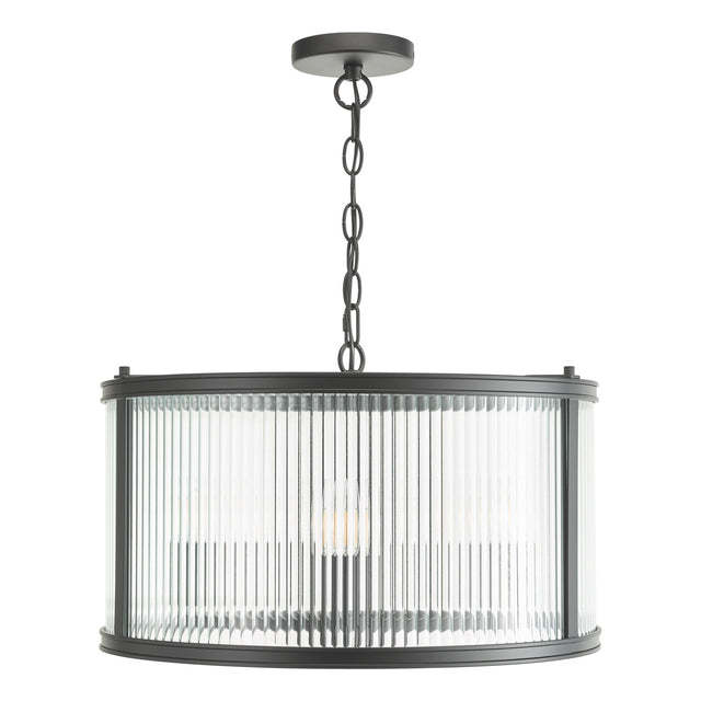 Bianka 3 Light Pendant Matt Black and Ribbed Glass