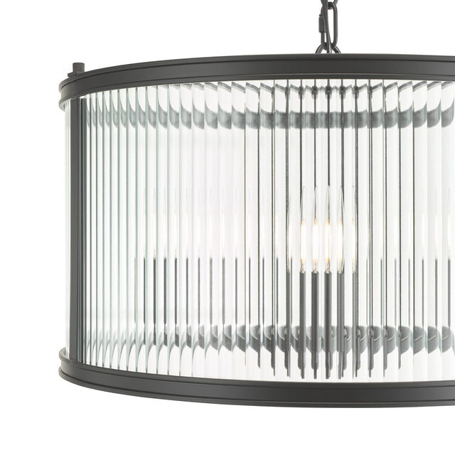 Bianka 3 Light Pendant Matt Black and Ribbed Glass