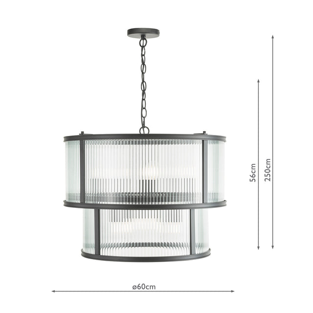 Bianka 6 Light Pendant Matt Black and Ribbed Glass