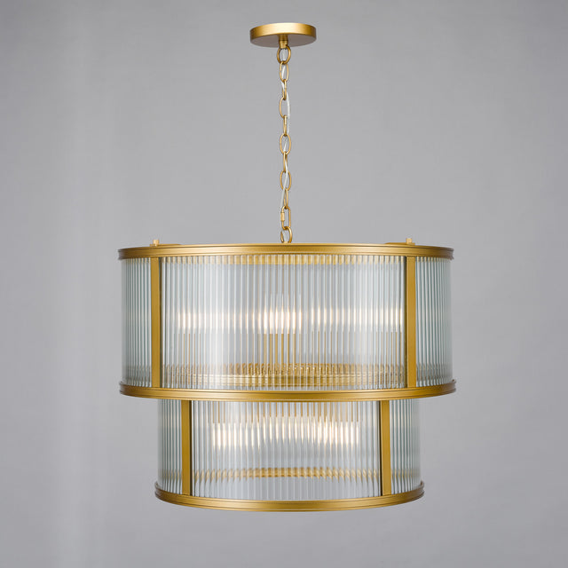 Bianka 6 Light Pendant Bronze and Ribbed Glass