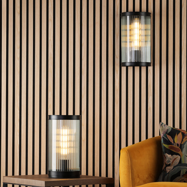 Bianka Wall Light Matt Black and Ribbed Glass