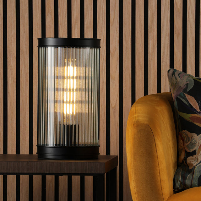 Bianka Table Lamp Matt Black and Ribbed Glass