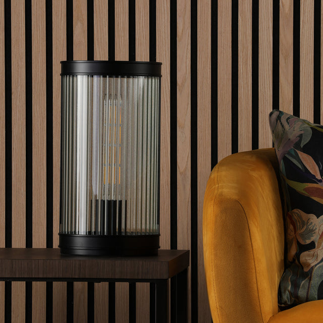 Bianka Table Lamp Matt Black and Ribbed Glass