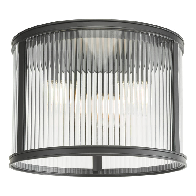 Bianka 3 Light Flush Matt Black and Ribbed Glass