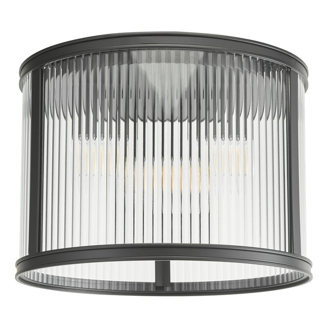 Bianka 3 Light Flush Matt Black and Ribbed Glass