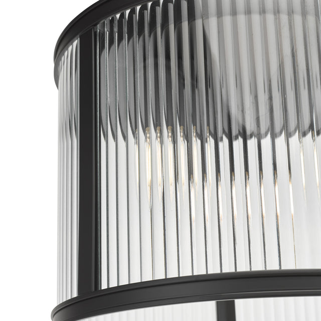 Bianka 3 Light Flush Matt Black and Ribbed Glass