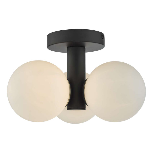 Blake Bathroom 3 Light Semi Flush Matt Black Opal Glass