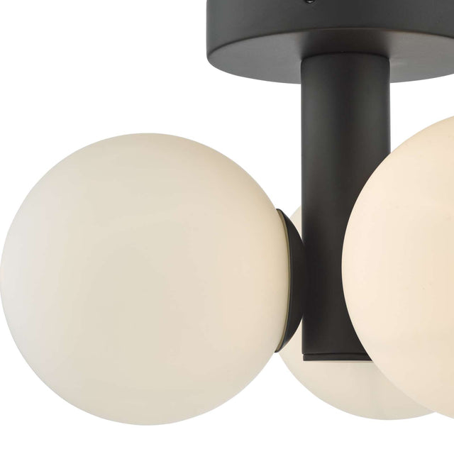 Blake Bathroom 3 Light Semi Flush Matt Black Opal Glass