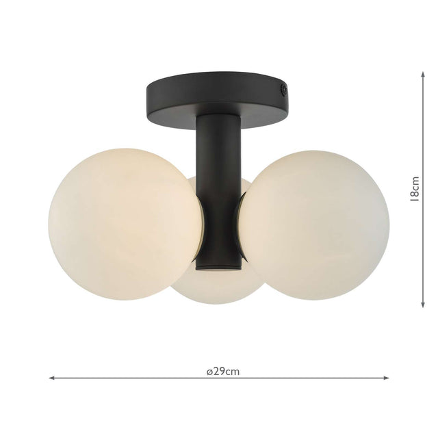 Blake Bathroom 3 Light Semi Flush Matt Black Opal Glass