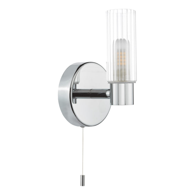 Bolton Bathroom Wall Light Polished Chrome and Ribbed Glass IP44