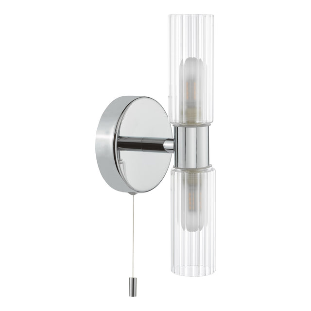 Bolton 2 Light Bathroom Wall Light Polished Chrome and Ribbed Glass IP44