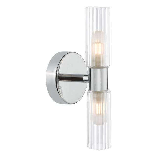 Bolton 2 Light Bathroom Wall Light Polished Chrome and Ribbed Glass IP44