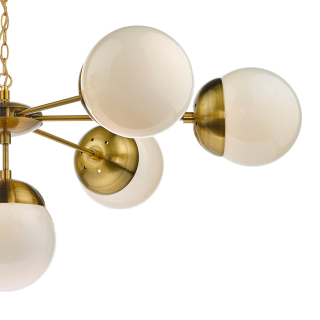 Bombazine 7 Light Pendant Natural Brass & White Opal Glass