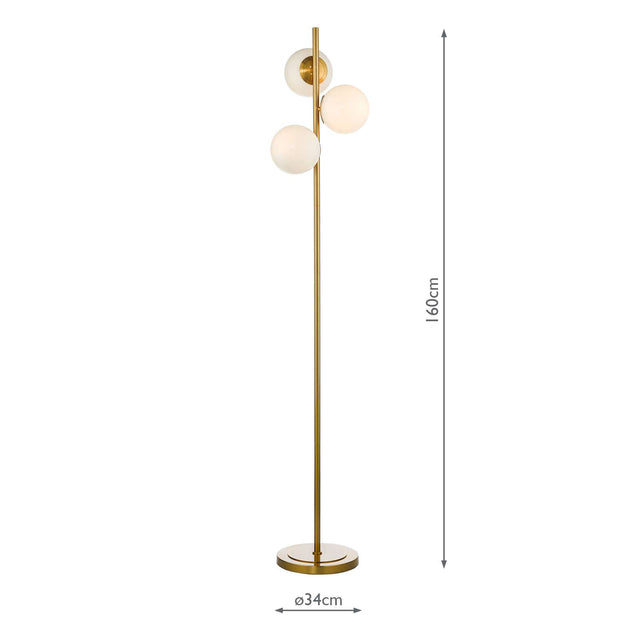 Bombazine 3 Light Floor Lamp Natural Brass and Opal Glass